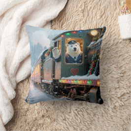 Vintage Christmas Train With Waving Polar Bear Kudde