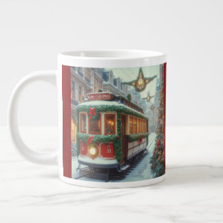 Vintage Christmas Tram in Snowy Town Jumbo Mugg