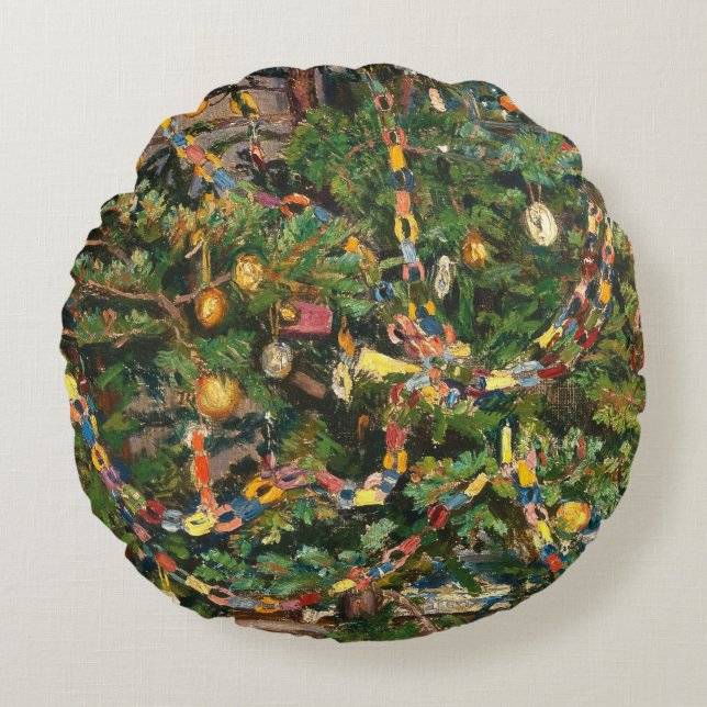 Vintage Christmas Tree Close-up Rund Kudde (Framsidan)