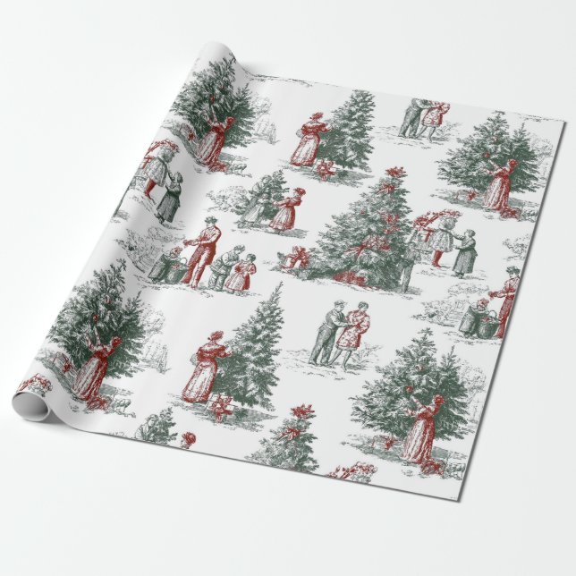 Vintage Christmas Trees Scene Presentpapper (Utrullad)
