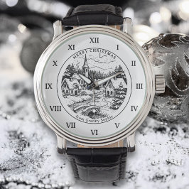 Vintage Christmas Village in Winter - Roman Number Armbandsur