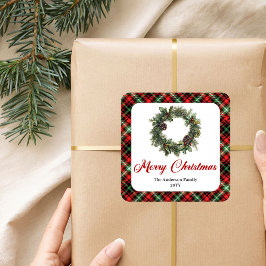Vintage Christmas Wreath Sticker Custom Family Fyrkantigt Klistermärke
