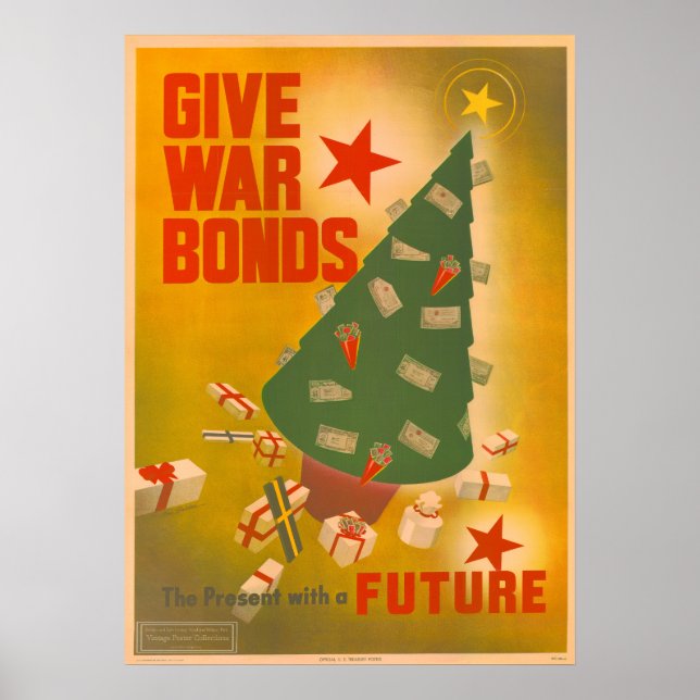 Vintage Christmas WWII Bond Drive Poster Art (Framsidan)