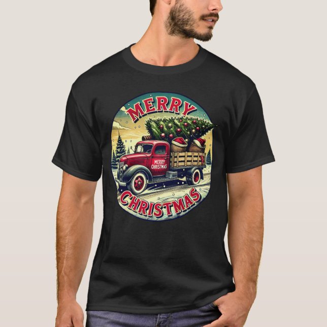 Vintage Christmasruck-julklappar Artwork T Shirt (Framsida)