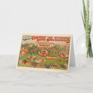 Vintage Christy Brothers Vild Animal Circus Poster Kort