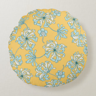 Vintage Chrysanthemum Flowers, Oriental Mönster. Rund Kudde