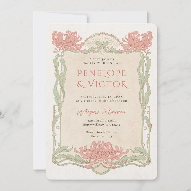 Vintage Chrysanthemum Ram bröllopsinbjudan Inbjudningar (Framsida)