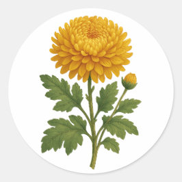 Vintage Chrysanthemum sticker - round Runt Klistermärke
