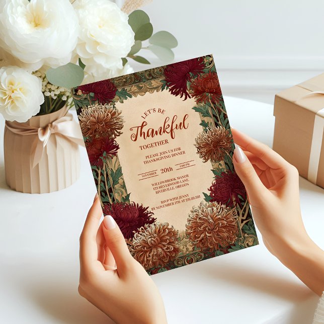 Vintage Chrysanthemum Thanksgiving Firande Inbjudningar (Skapare uppladdad)
