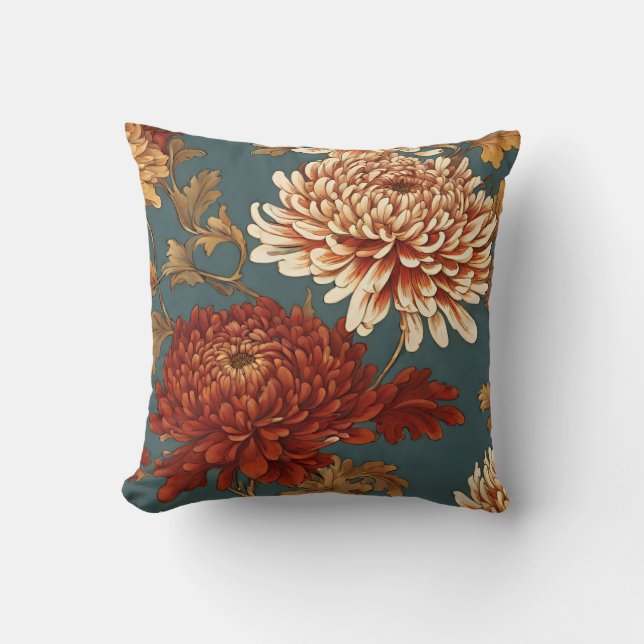 Vintage Chrysanthemums Kudde (Framsida)
