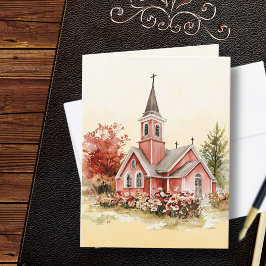 Vintage Church Bible Verse Autumn Anteckningskort