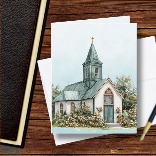 Vintage Church Bible Verse Blue Anteckningskort (Skapare uppladdad)