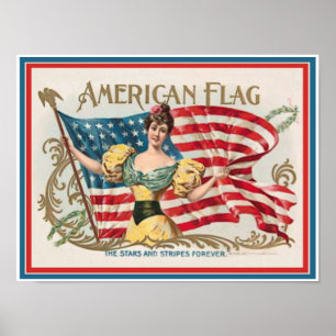 Vintage Cigar Box-etikett - amerikansk Flagga Poster