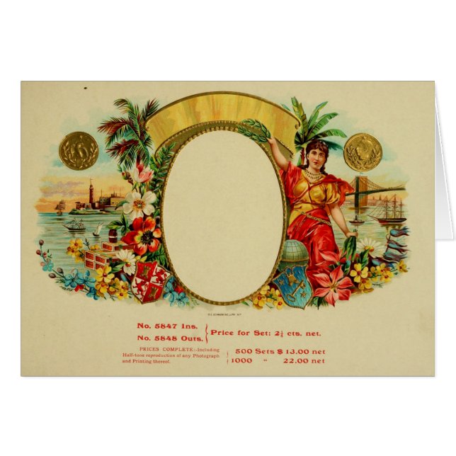 Vintage Cigar Box-etikett Hälsningskort (Framsidan Horizontal)