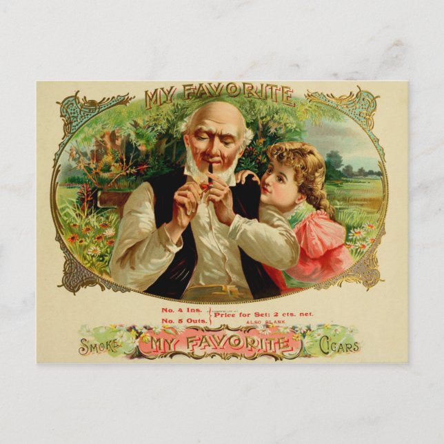 Vintage Cigar Box-etikett Vykort (Framsida)