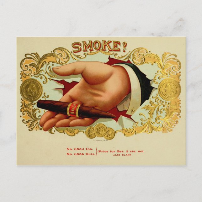 Vintage Cigar Box-etikett Vykort (Framsida)