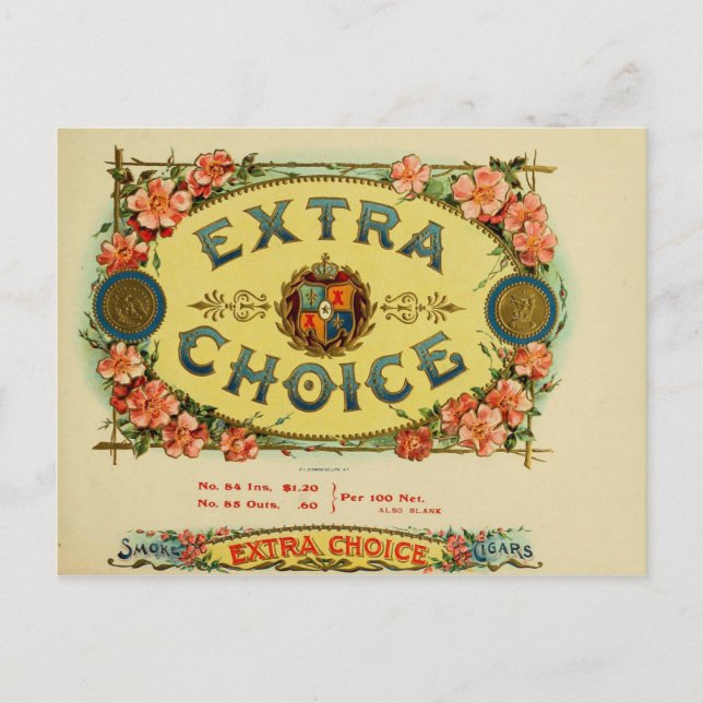 Vintage Cigar Box-etikett Vykort (Framsida)