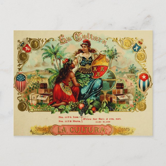 Vintage Cigar Box-etikett Vykort (Framsida)