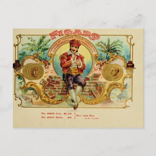 Vintage Cigar Box-etikett Vykort (Framsida)