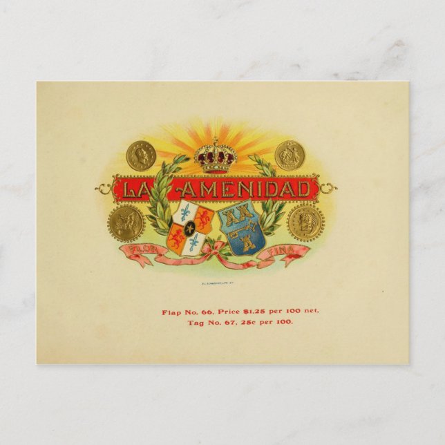 Vintage Cigar Box-etikett Vykort (Framsida)