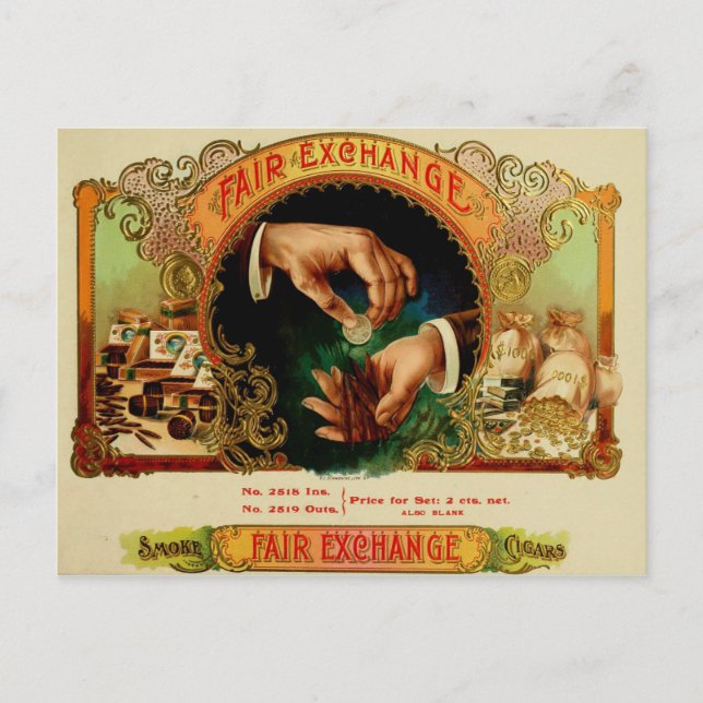 Vintage Cigar Box-etikett Vykort (Framsida)