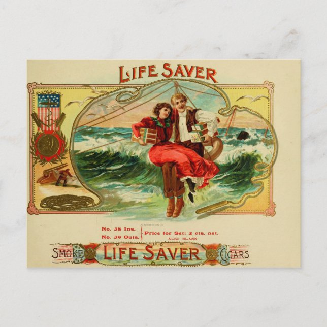 Vintage Cigar Box-etikett Vykort (Framsida)