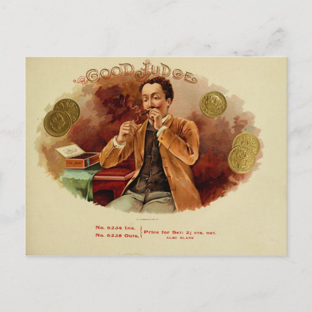 Vintage Cigar Box-etikett Vykort (Framsida)