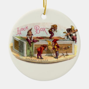 Vintage Cigar Box Gnomes Julgransprydnad Keramik