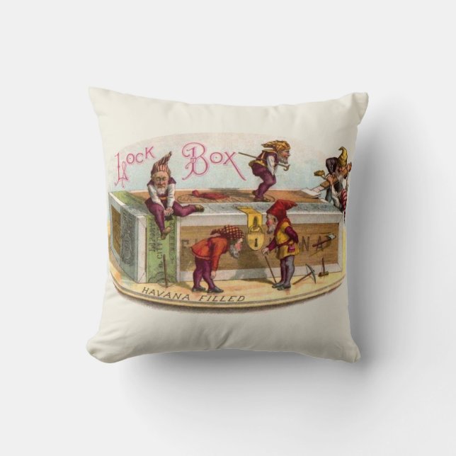 Vintage Cigar Box Gnomes Kudde (Framsida)