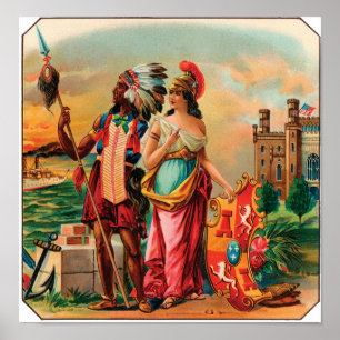 Vintage Cigar-etikett med inhemsk amerikansk chef Poster