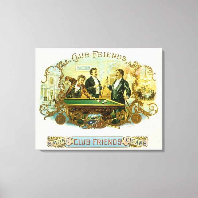 Vintage Cigar Label Art, Klubb Friends Billiards Canvastryck (Framsida)