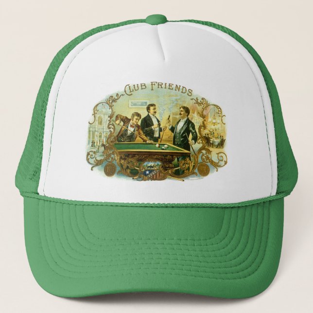 Vintage Cigar Label Art, Klubb Friends Billiards Keps (Framsida)