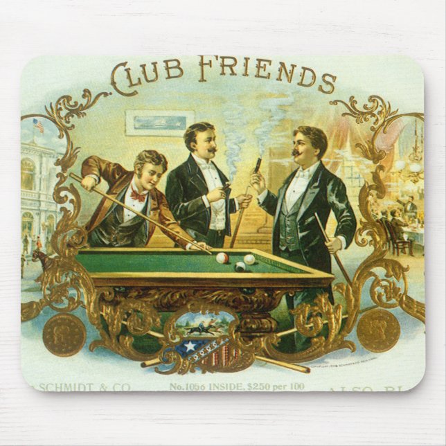 Vintage Cigar Label Art, Klubb Friends Billiards Musmatta (Framsidan)