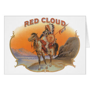 Vintage Cigar Label Art, Red Cloud Indian on Horse Hälsningskort