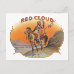 Vintage Cigar Label Art, Red Cloud Indian on Horse Vykort