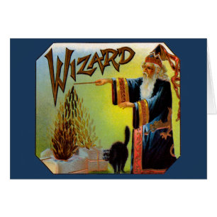 Vintage Cigar Label, Magic Wizard with Black Cat Hälsningskort
