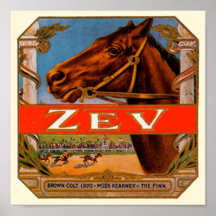 Vintage Cigar Label, Zev Tävling Horses Brown Col Poster