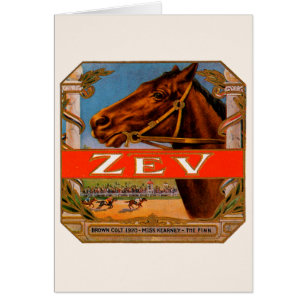 Vintage cigaretikett, Zev tävlingshästar Brun hing Hälsningskort