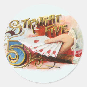 Vintage Cigaretikettskonst Straight Flush med hjär Runt Klistermärke