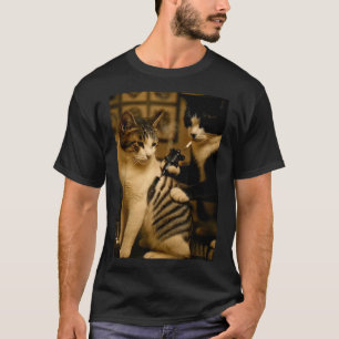 Vintage cigarett katt rökande tatuering bläckad ko t shirt