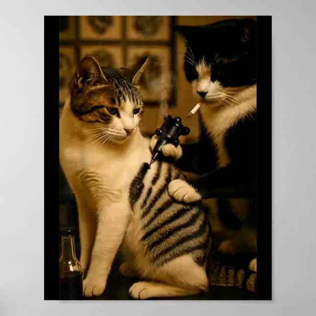Vintage Cigarette Cat Smoking Tattoo Inked Artist  Poster (Framsidan)