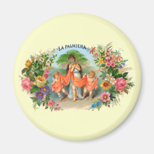 Vintage cigarettetikett La Palmiera, Kvinna med än Magnet