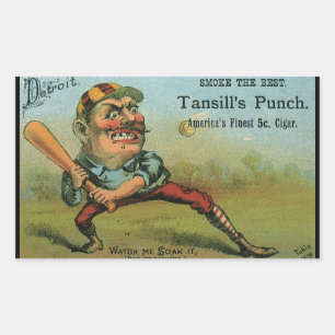 Vintage cigarettetikett, Sportbaseboll Tansill Pun Rektangulärt Klistermärke