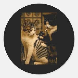 Vintage cigarettkatt rökande tatuering bläckad kon runt klistermärke