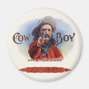 Vintage Cigarrettetikett Konst, Cowboy Träffar Mål Magnet