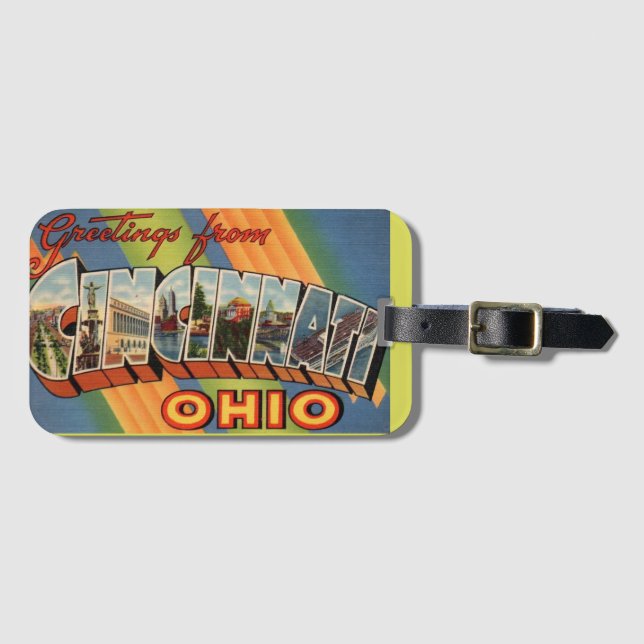 Vintage Cincinnati Hälsning Bagagebricka (Framsida horisontal)