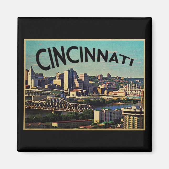 Vintage Cincinnati Skyline Magnet (Framsidan)
