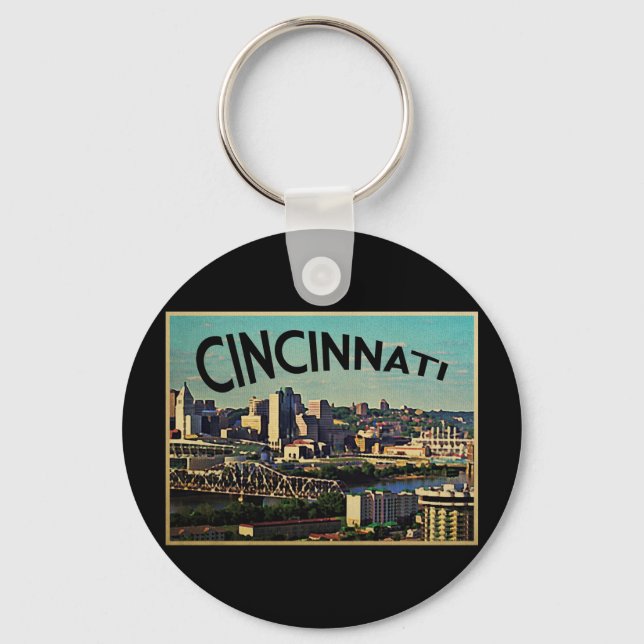 Vintage Cincinnati Skyline Nyckelring (Framsida)