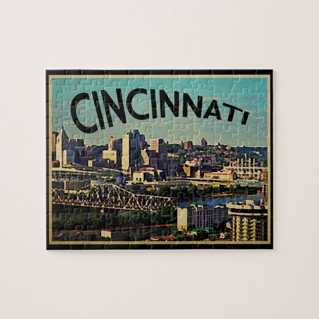 Vintage Cincinnati Skyline Pussel (Horisontell)