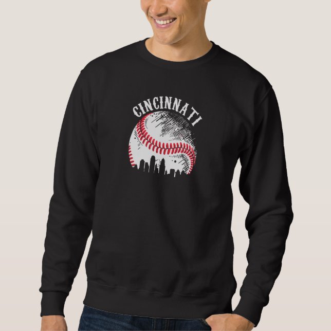 Vintage Cincinnati Stadens Baseboll Hos Lång Ärmad Tröja (Framsida)